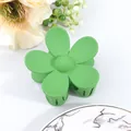 Matte grass green flower hair claw clip with large six-petal floral design for women - Green