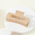 Beige quilted matte square hair claw clip with multi-tooth spring for women - Khaki
