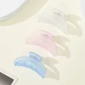 Detailed trio of matte small hair claws in white, pink, and blue for girls' styling - Fresh Half-moon (287B)