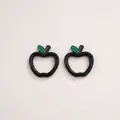 Pair of apple-shaped metal spring buckles in black paint for DIY keychains - Apple / 28x30mm / Black