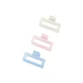 Three-piece set of matte rectangular hair claws in cream, pink, and light blue tones - Pink Blue Fresh Rectangle (377B)