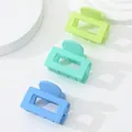 Close-up of 3-pack matte mini square hair claws in neon green, mint and sky blue colors - Neon Green Mint Green Sky Blue Mix (099G)