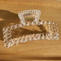Minimalist large rectangular hair claw clip with transparent beads and golden spring - Clear White
