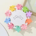Detailed set of multi-colored matte flower mini hair claws on a circular card display - Flower