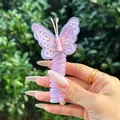Detail of a purple butterfly hair clip with embroidery and spiral elastic band - Bowknot Style / Ivory