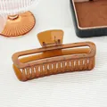 Translucent amber brown rectangular hair claw clip with large hollow square frame design - Light Coffee