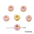 Rosafarbene Emaille-Perlen in Donut-Form für DIY-Schmuck, goldene Legierung, 11x7mm - Rosa Punktierter Donut / 1 Stück / Rosa