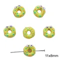 Cute green donut cartoon alloy beads 11x8mm with enamel dots for DIY jewelry making - Green Big Eye Donut / 1 Piece / Grass Green