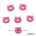 Perles donut chat rose 12x8mm, breloques en émail pour création de bijoux DIY - Rose rouge