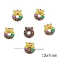 Perle donut en émail jaune avec oreilles d'animaux pour création de bijoux DIY - Marron