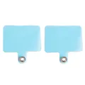Light blue T-shape PVC phone lanyard tether tabs with metal rings, 2-pack set - Blue