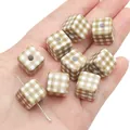 Perline a cubetti in acrilico a quadretti marroni e bianchi per gioielli fai-da-te - Cubo Gingham Caffè