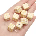 Perline quadrate in acrilico con motivo a scacchi giallo e bianco per gioielli DIY - Cubo Gingham Giallo