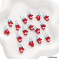 Red Christmas mitten charms with snowflake detail and blue cuffs, 10x15mm DIY set - Red Mitten Blue Trim (#52) / 1 Piece (10x15mm)