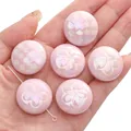 Perles en acrylique rose tulipe cœur avec fini iridescent pour création bijoux DIY - Disque Plat / 2 pièces/paquet (25mm) / Poudre fixatrice