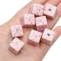 Perline quadrate in acrilico rosa con motivi floreali viola e fiocchi a farfalla - Cubo con Fiocco Floreale Rosa