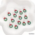 Christmas wreath alloy pendant 12x15mm with green enamel and red bow for DIY jewelry - Green Wreath (#55) / 1 Piece (12x15mm)