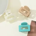 Set of 3 matte rectangle mini hair claws in beige, light brown and teal blue colors - Milky White Light Brown Lake Blue Mix (099C)