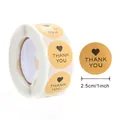 Rouleau d'autocollants Thank You en papier kraft brun avec motif cœur de 2,5 cm - Style Merci Cœur Noir (#02) / Rond 2.5cm/1 pouce (environ 500 pcs/rouleau)