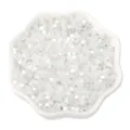 Translucent white round glass seed beads for DIY jewelry making in a white ceramic dish - 2.5mm, Hole approx 1mm, 450g/Pack, Approx 33000 Pieces / Sparkling White