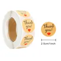 Braune Kraftpapier Aufkleber Thank You mit Herz, 2,5cm runde Klebeetiketten Rolle - Minimalistisch Herz Danke Stil (#11) / Rund 2.5cm/1 Zoll (ca. 500 Stk./Rolle)