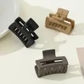 3-piece matte hair claw clips in black, khaki, and brown rectangle hollow design - Black Beige Khaki Dark Coffee Mix (236)