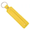 Llavero de cuero amarillo vibrante con anilla de metal plateado y costuras decorativas - Amarillo Brillante