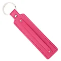 Bright pink leather keychain with silver metal ring and decorative rivet detailing - Rose Red