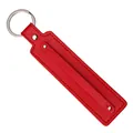 Red leather rectangular keychain with silver hardware and durable stitching - Red