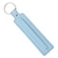 Light blue leather keychain with silver metal ring and reinforced edge stitching - Light Blue