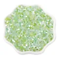 Mixed green cat-eye glass seed beads in a white ceramic dish for DIY jewelry making - 2.5mm, Hole approx 1mm, 450g/Pack, Approx 33000 Pieces / Light Green Mix