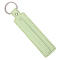 Light green faux leather keychain pendant with silver metal ring and decorative stitching - Light Green