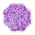 Mix of purple cat eye glass beads for DIY jewelry making in a white petal bowl - 2.5mm, Hole approx 1mm, 450g/Pack, Approx 33000 Pieces / Purple Mix