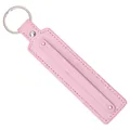 Pink lychee texture leather keychain with silver metal ring and three rivets detail - Pink