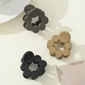 3-pack of small matte floral hair claws in dark grey, khaki, and black colors - Dark Gray Khaki Black Petal Shape (235)