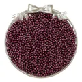 Metallic deep purple seed beads in a decorative silver tray with a bow for DIY jewelry - Silver Royal Purple