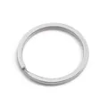 Close-up of flat stainless steel split key ring with brushed metal texture for DIY - Flat Style / 15mm (1.5mm Thick) 10 Pieces/Pack