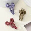 Set of 3 matte bow hair claws in purple, dark red and khaki for women and kids - Purple Dark Red Khaki Bow (309B)