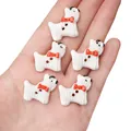 Five pieces of ceramic dog-shaped buttons with red bow ties for DIY craft decorations - Red And White Westie