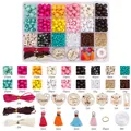 DIY jewelry kit with 24-grid box containing colorful wood beads and tassels - Multi-Grid Storage Box Kit / Forest Deer