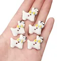Handmade white ceramic puppy buttons with colorful bowties for DIY crafts and sewing - Blue And White Westie