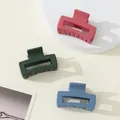 Set of 3 small matte rectangle hair claws in vintage red, dark green and morandi blue - Retro Red Dark Green Morandi Blue Hollow (236B)
