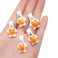 Handmade ceramic rabbit buttons with orange apron for DIY crafts and jewelry, set of five - Orange Bib Rabbit