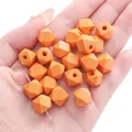 Orange 10mm octagonal wooden beads for DIY bracelets with geometric faceted texture - 10mm / Orange Red