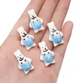 White ceramic bunny buttons with blue apron painting for DIY craft jewelry making - Sky Blue Bib Rabbit
