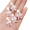 Set of 5 cute ceramic rabbit buttons with pink aprons for DIY crafts and kids' clothing - Pink Bib Rabbit