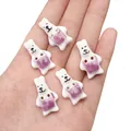 White ceramic bear buttons with purple pocket detail for DIY jewelry making and sewing - Purple Bib Rabbit