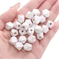 White 10mm octagonal geometric wooden beads for DIY jewelry and necklaces - 10mm / Pearl White