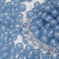 Spherical 8-10mm translucent blue resin beads with silver glitter for DIY jewelry making - Blue