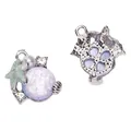 Paarse zeester hanger van legering met parel voor het maken van DIY sieraden - Zeester Schelp Stijl (03) / 1 Stuk/Verpakking (14x18mm) / Zilver